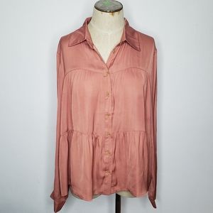 Mittoshop Peach Flowy Tiered Women's Button Up Blouse